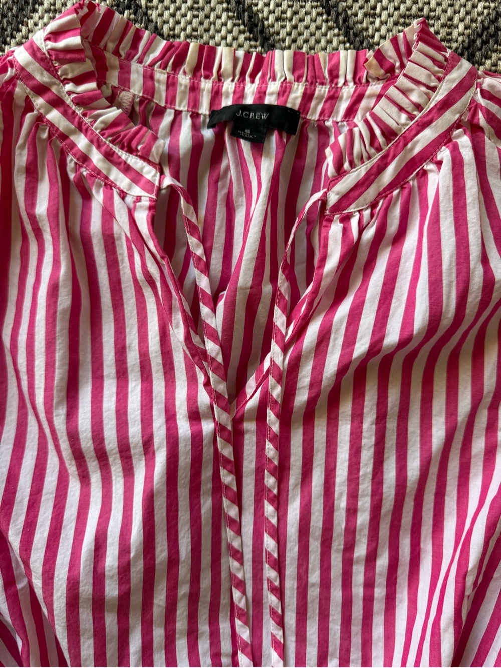 J. Crew Smocked-cuff popover top in stripe‎ Pink Striped Camisole - Picture 8 of 9